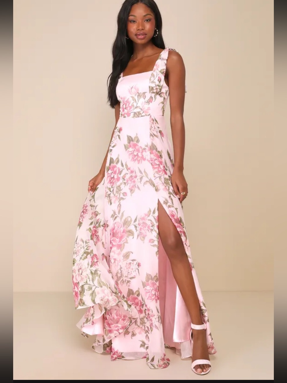 Lulus Love Me Forever Pink Floral Square Neck Maxi Dress